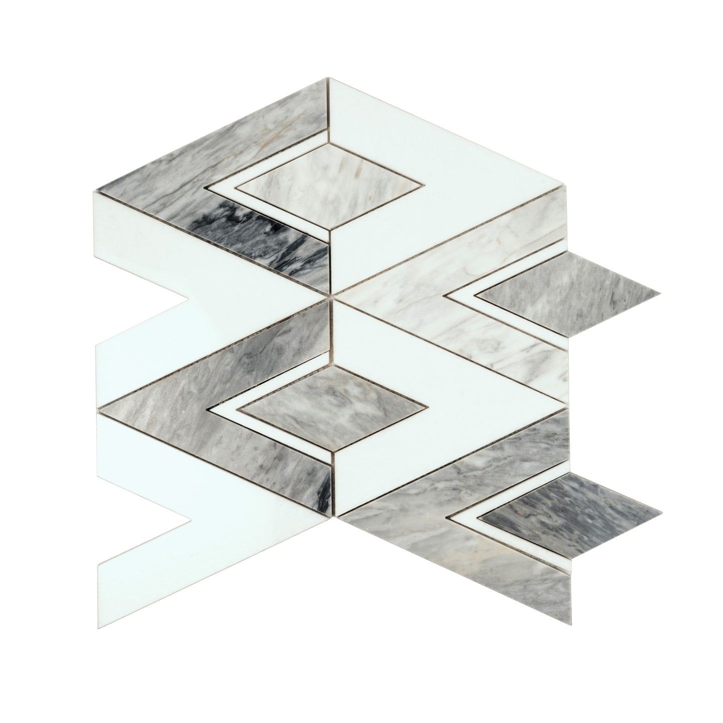 Calacatta Bluette, Thassos White 12x12 Polished Diamond Mosaic Tile