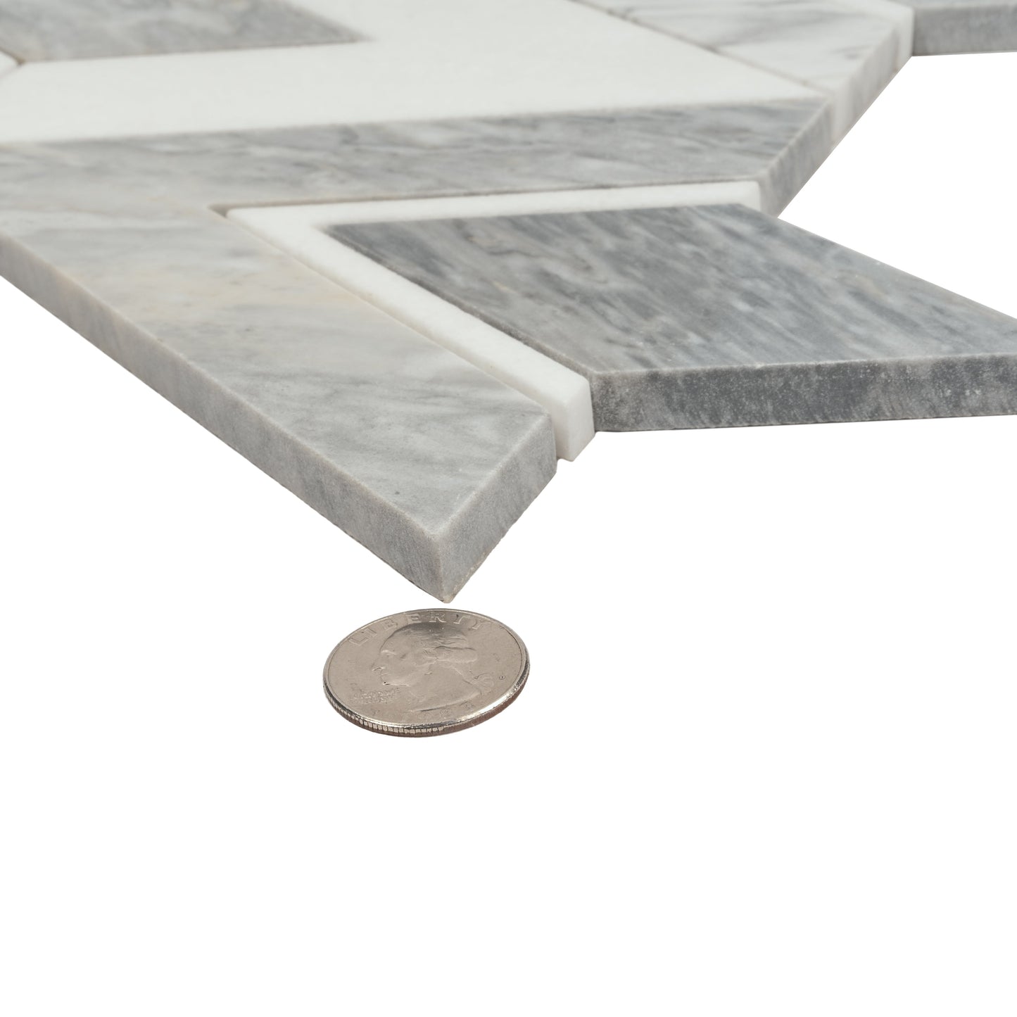 Calacatta Bluette, Thassos White 12x12 Polished Diamond Mosaic Tile