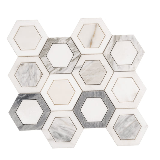 Calacatta Bluette, Calacatta Thassos White 10x11 Polished Geometric Hexagon Mosaic Tile