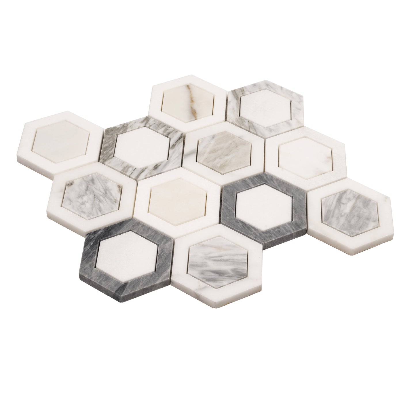 Calacatta Bluette, Calacatta Thassos White 10x11 Polished Geometric Hexagon Mosaic Tile