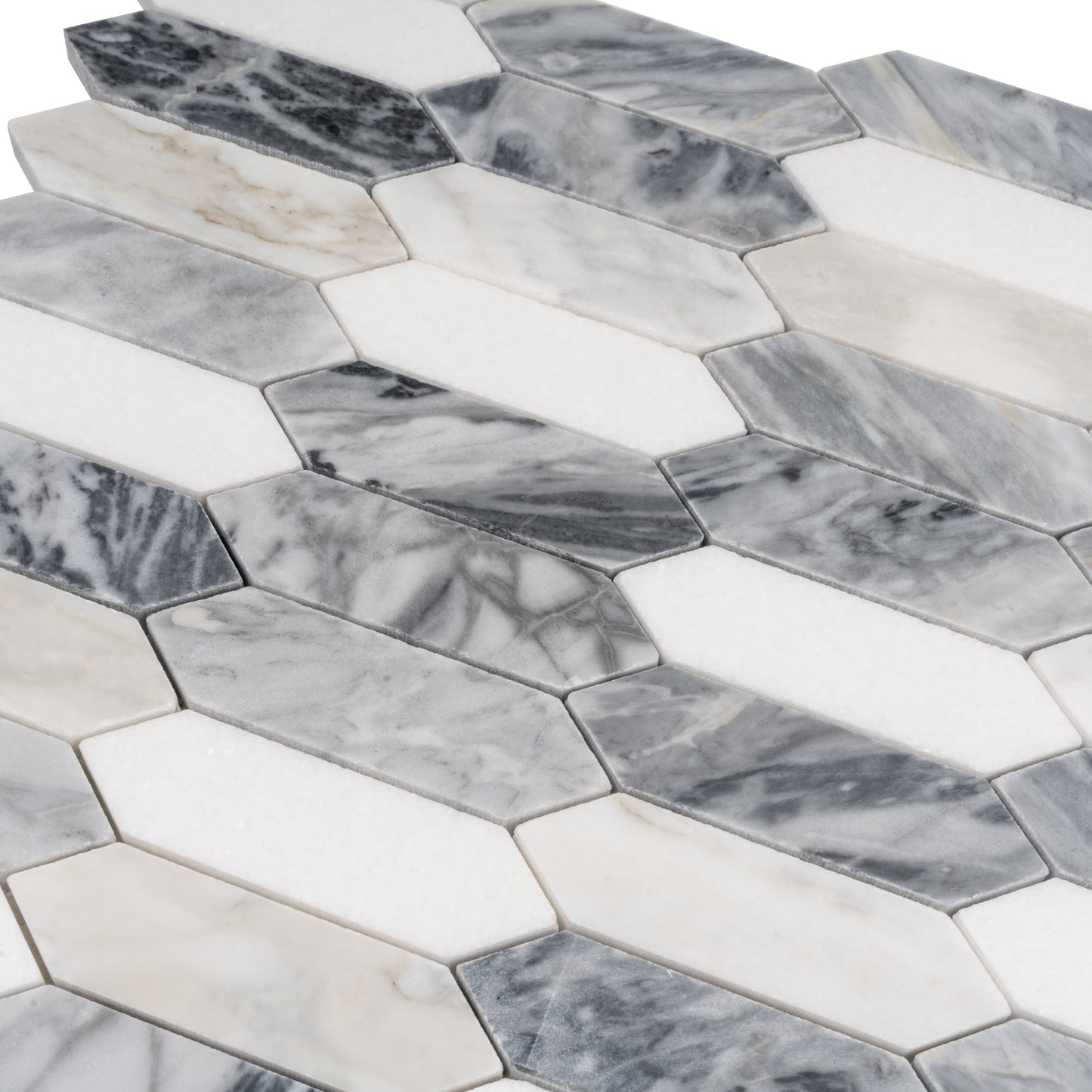 Calacatta Bluette, Thassos White 12x12 Polished Picket Mosaic Tile  - Sample