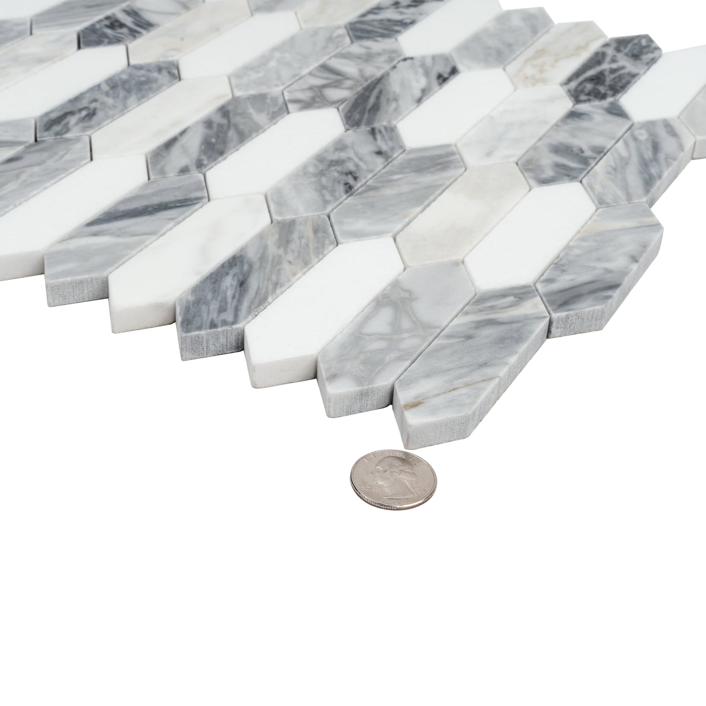 Calacatta Bluette, Thassos White 12x12 Polished Picket Mosaic Tile  - Sample