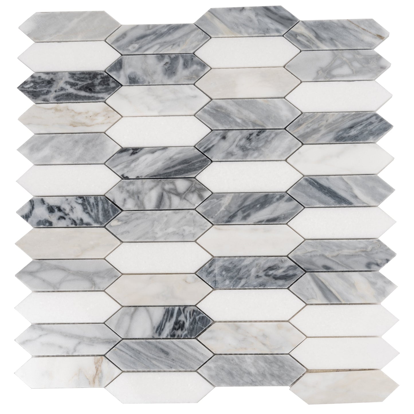 Calacatta Bluette, Thassos White 12x12 Polished Picket Mosaic Tile  - Sample