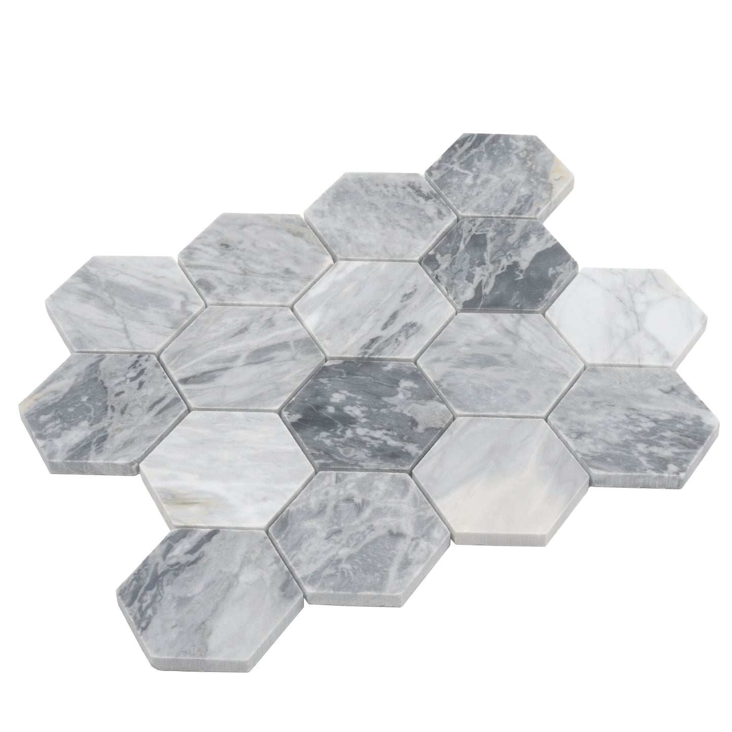 Light Gray 12x10 Honed Calacatta Bluette Hexagon Mosaic Tile - Sample