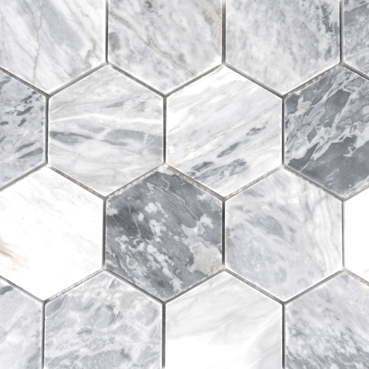 Light Gray 12x10 Honed Calacatta Bluette Hexagon Mosaic Tile - Sample