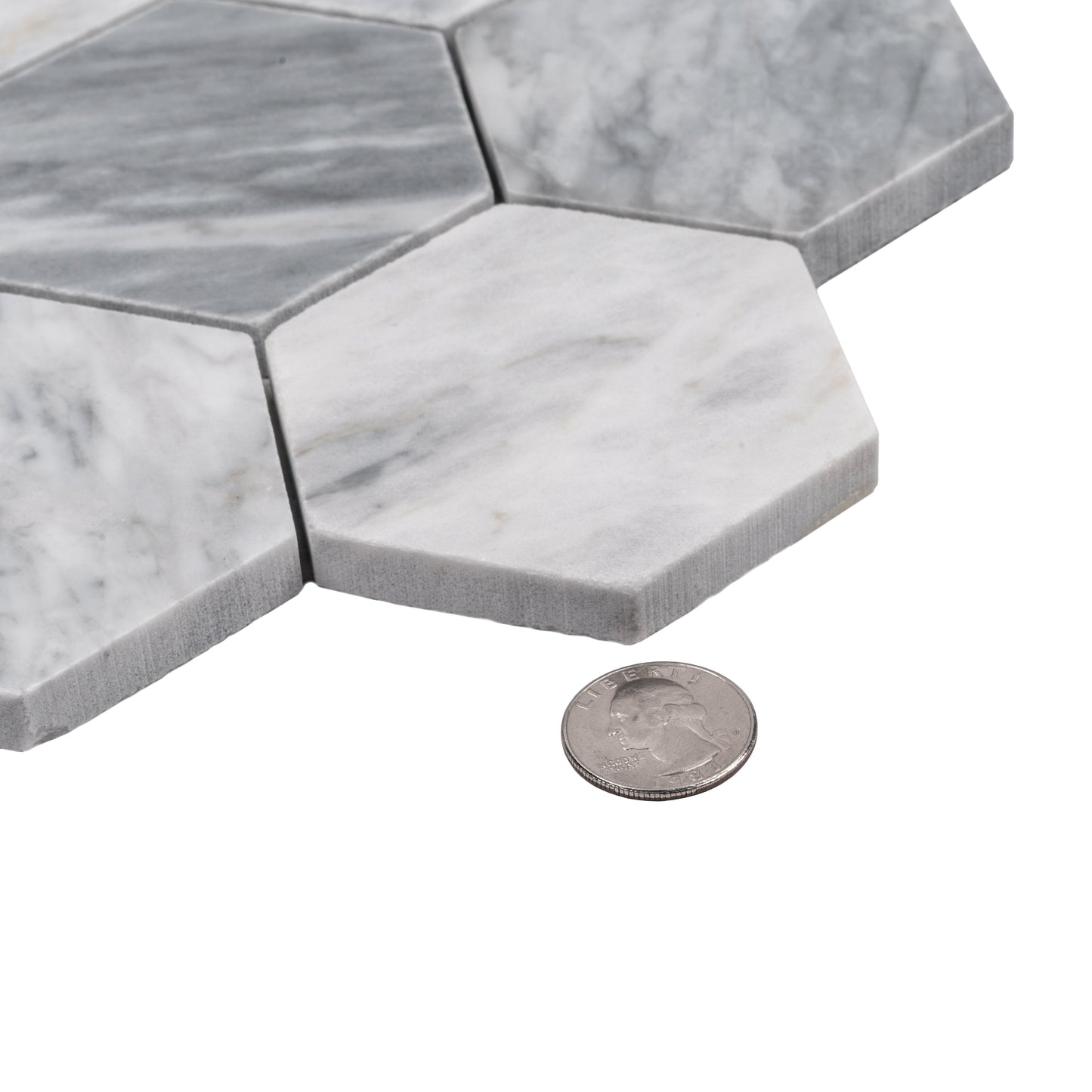 Light Gray 12x10 Polished Calacatta Bluette Hexagon Mosaic Tile - Sample