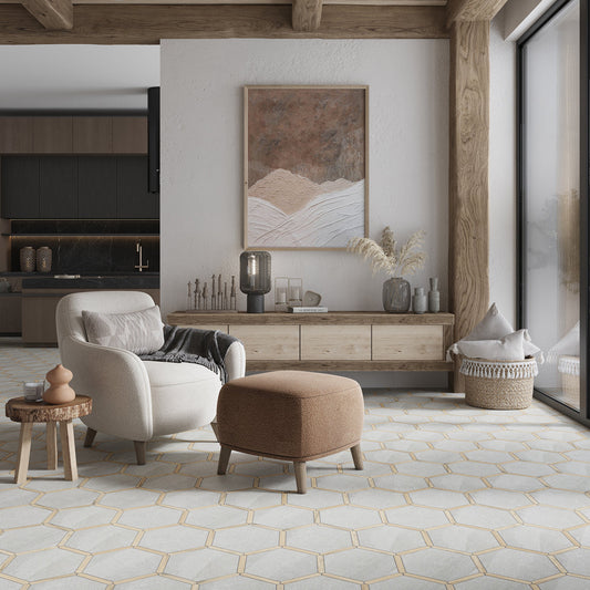 Cloud Gray and Brown 9 x 10 Matte Porcelain Hexagon Tile - Sample