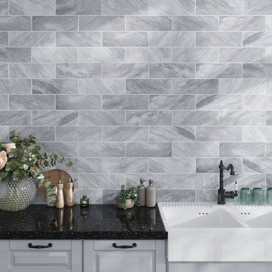 Gray 4 x 12 Bardiglio Nuvolato Marble Honed Subway Tile