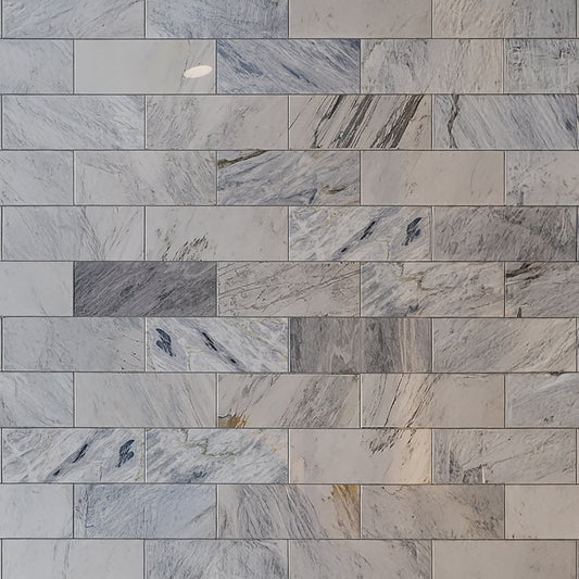 Gray 4 x 12 Polished Calacatta Bluette Marble Subway Tile