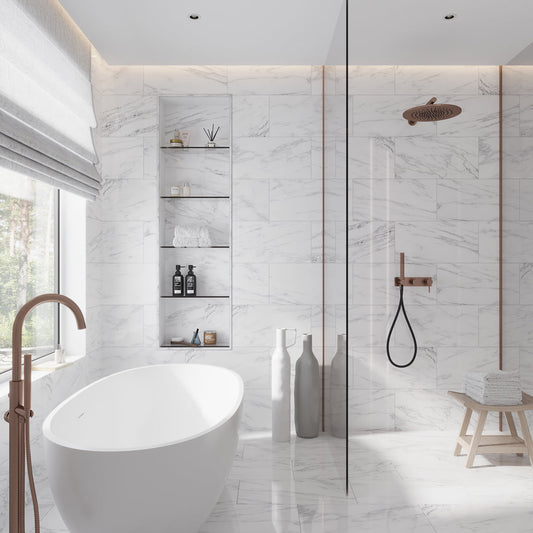 White 12 x 24 Polished Marble Large Tile - Sample