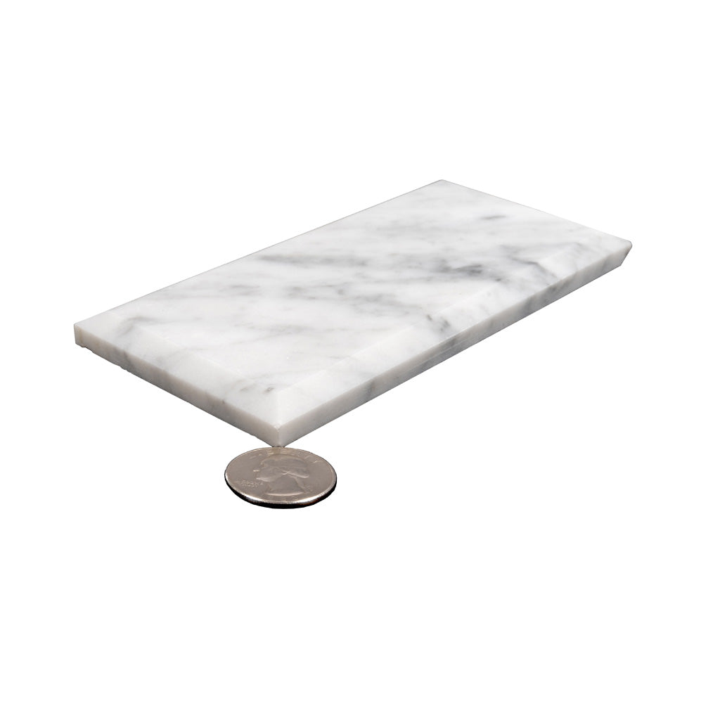 White 3 x 6 Polished, Beveled Marble Subway Tile