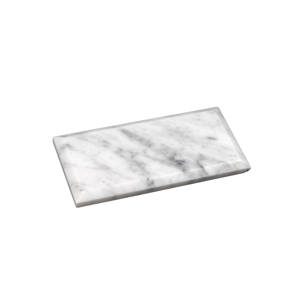 White 3 x 6 Polished, Beveled Marble Subway Tile