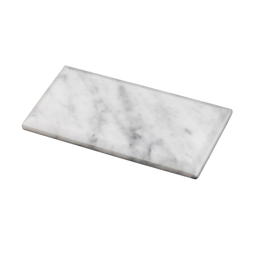 White 3 x 6 Polished, Beveled Marble Subway Tile