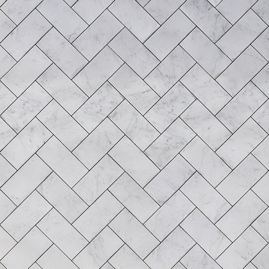 White 3 x 6 Bianco Carrara Marble Honed Subway Tile