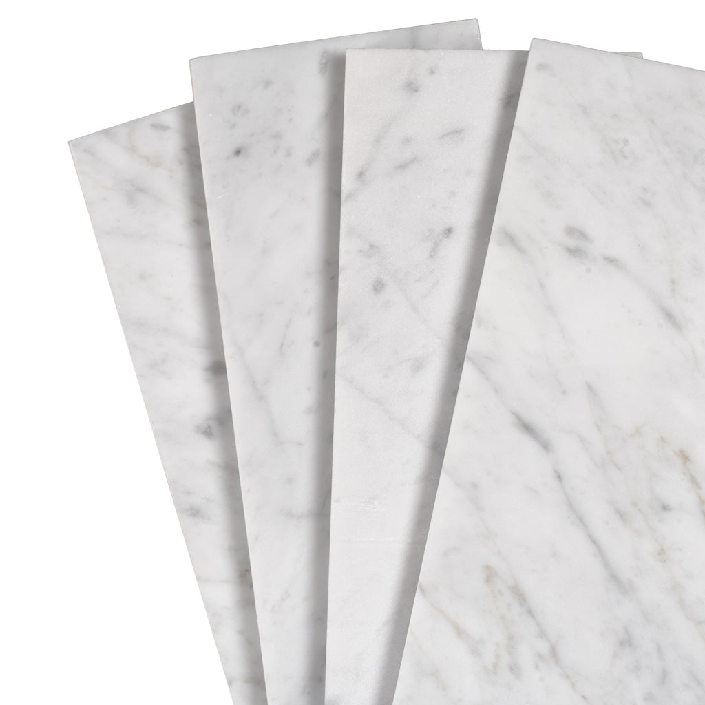 White 4 x 12 Polished Marble Subway Tile