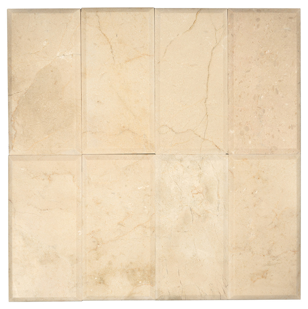 Beige 3 x 6 Polished, Beveled Marble Subway Tile