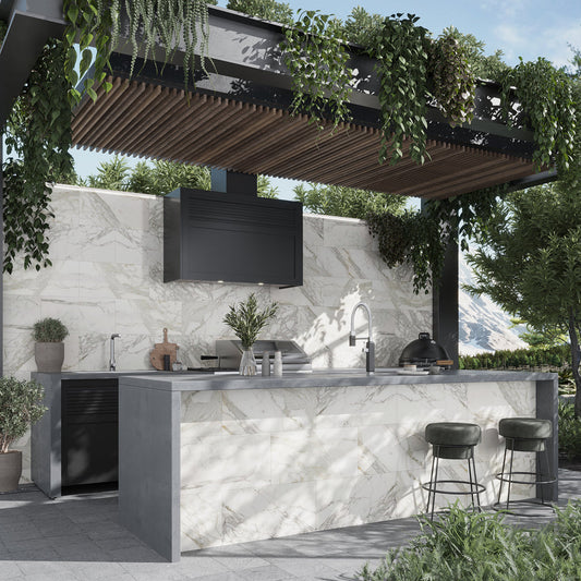 White and Gray 12 x 24 Honed Marble Large Tile - Sample