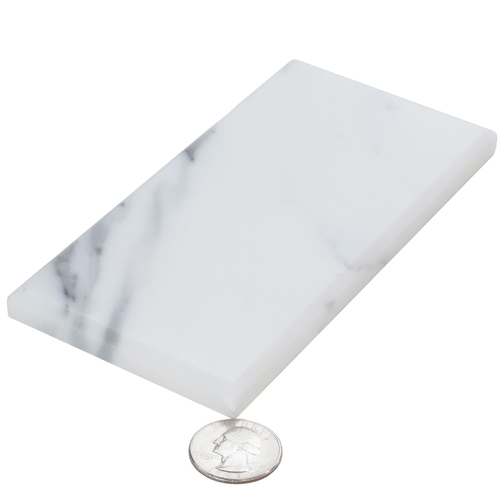 White 3 x 6 Polished, Beveled Marble Subway Tile