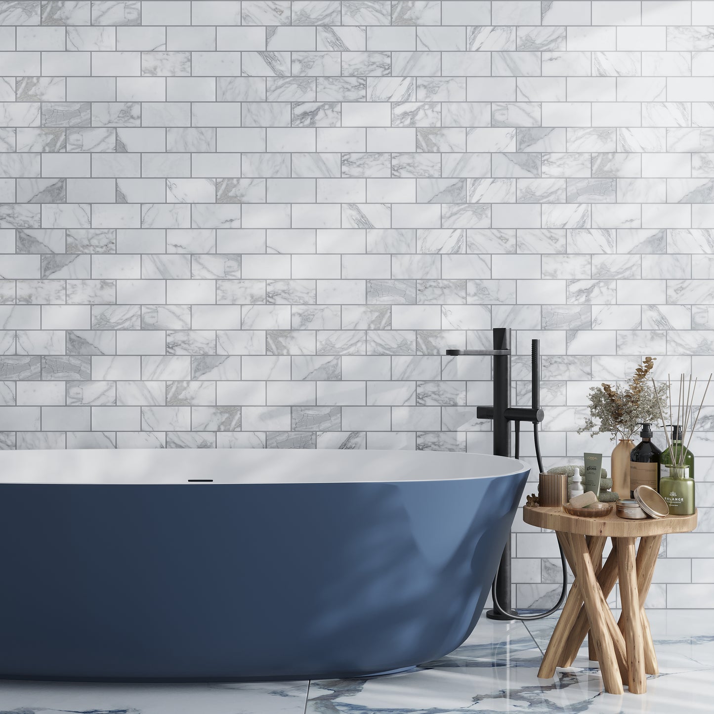 White 3 x 6 Honed Calacatta Gold Marble Subway Tile