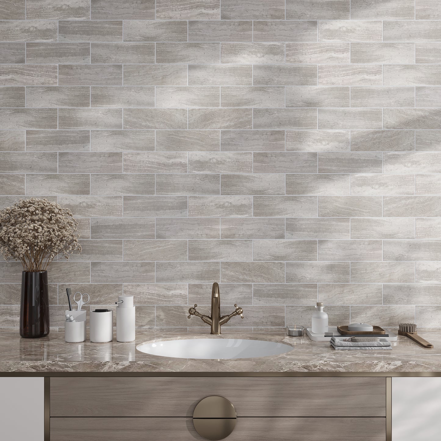 Wooden Grey 4 x 12 Honed Marble Subway Tile