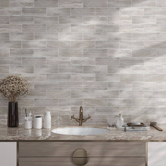 Wooden Grey 4 x 12 Honed Marble Subway Tile