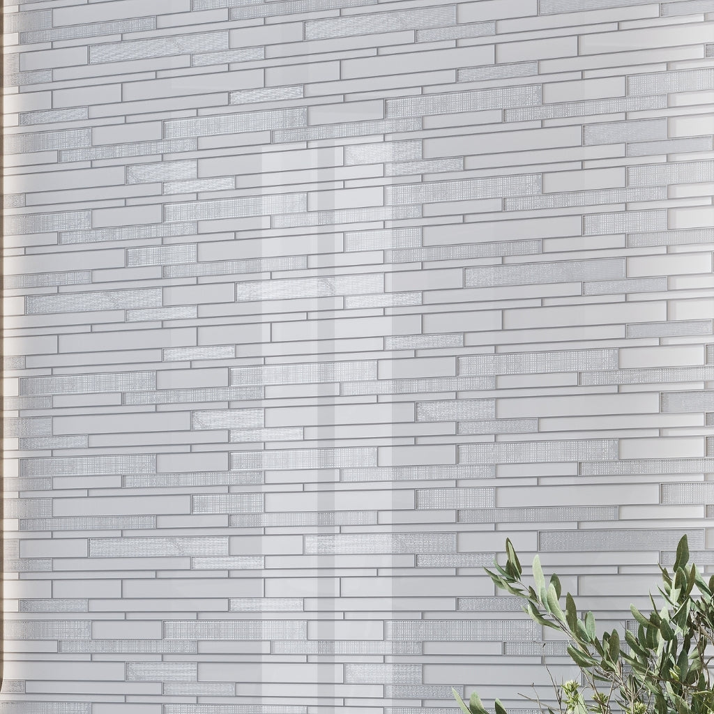 White 12 x 12 Glossy Matte Linear Glass Mosaic Tile