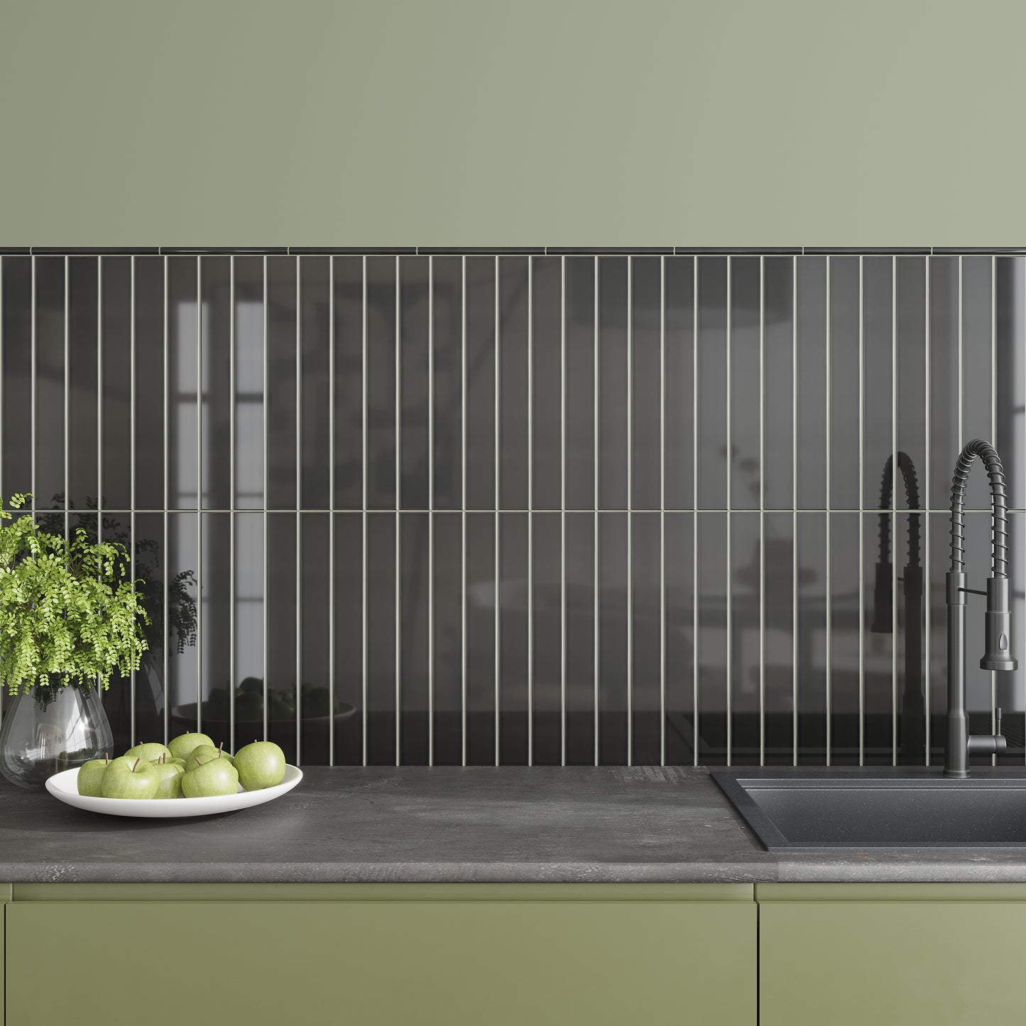 Jet Black 2 x 16 Glossy Ceramic Subway Tile
