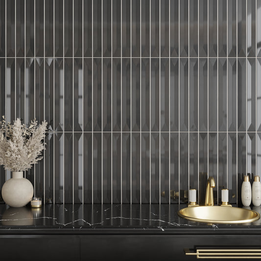 Jet Black 2 x 16 Glossy Ceramic Deco Subway Tile