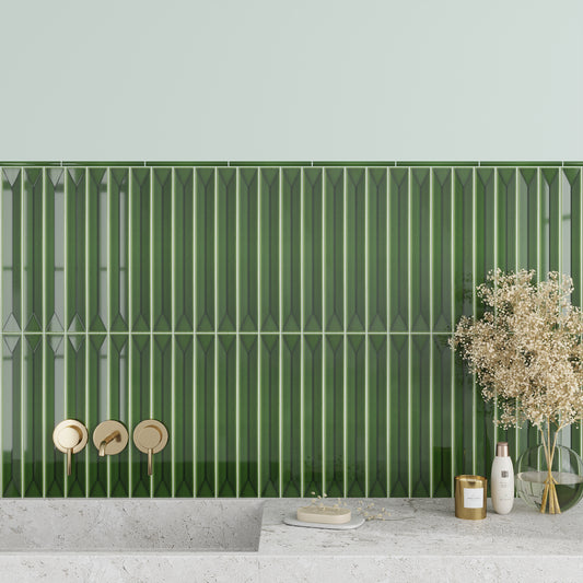 Forest Green 2 x 16 Glossy Ceramic Deco Subway Tile
