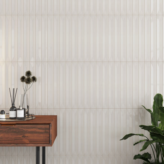 Soft Dove Gray 2 x 16 Glossy Ceramic Deco Subway Tile