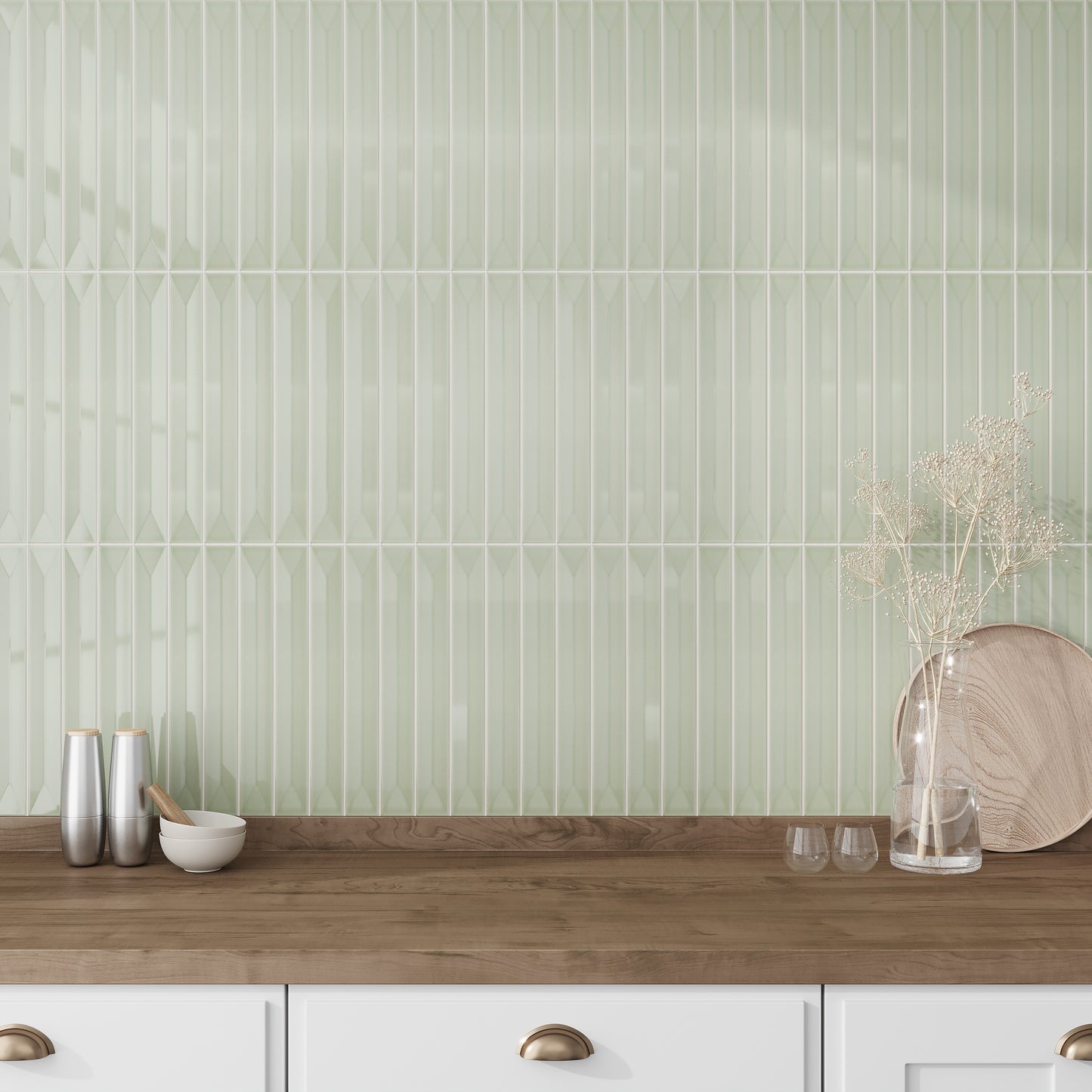 Soft Mint Green 2 x 16 Glossy Ceramic Deco Subway Tile