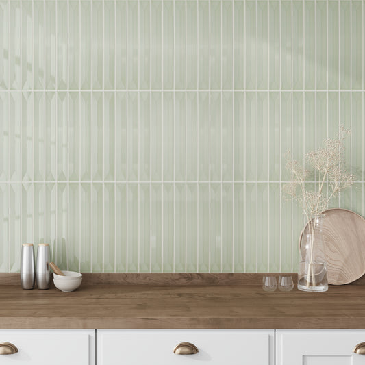 Soft Mint Green 2 x 16 Glossy Ceramic Deco Subway Tile