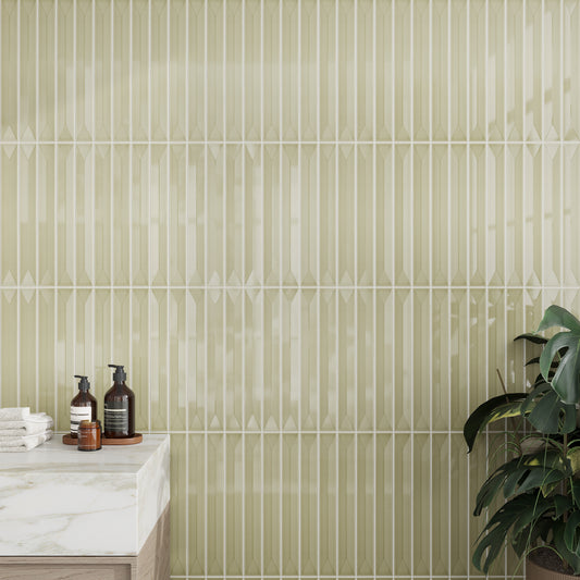 Soft Olive 2 x 16 Glossy Ceramic Deco Subway Tile
