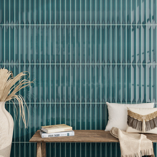 Emerald Petrol Blue 2 x 16 Glossy Ceramic Deco Subway Tile