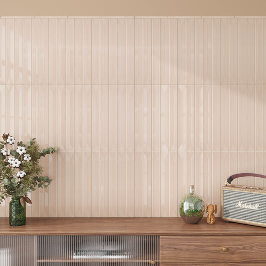 Powder Pink 2 x 16 Glossy Ceramic Deco Subway Tile