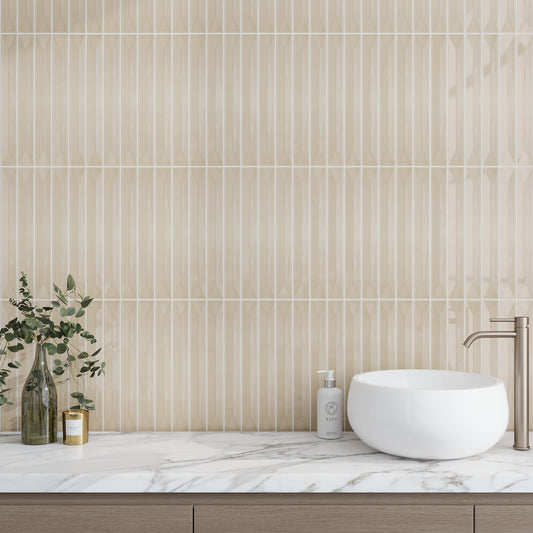 Alabaster Beige 2 x 16 Glossy Ceramic Deco Subway Tile