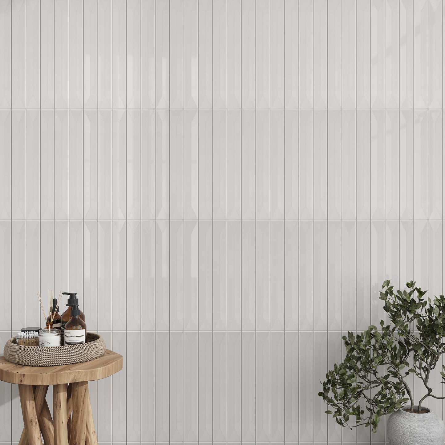 Snow White 2 x 16 Glossy Ceramic Deco Subway Tile