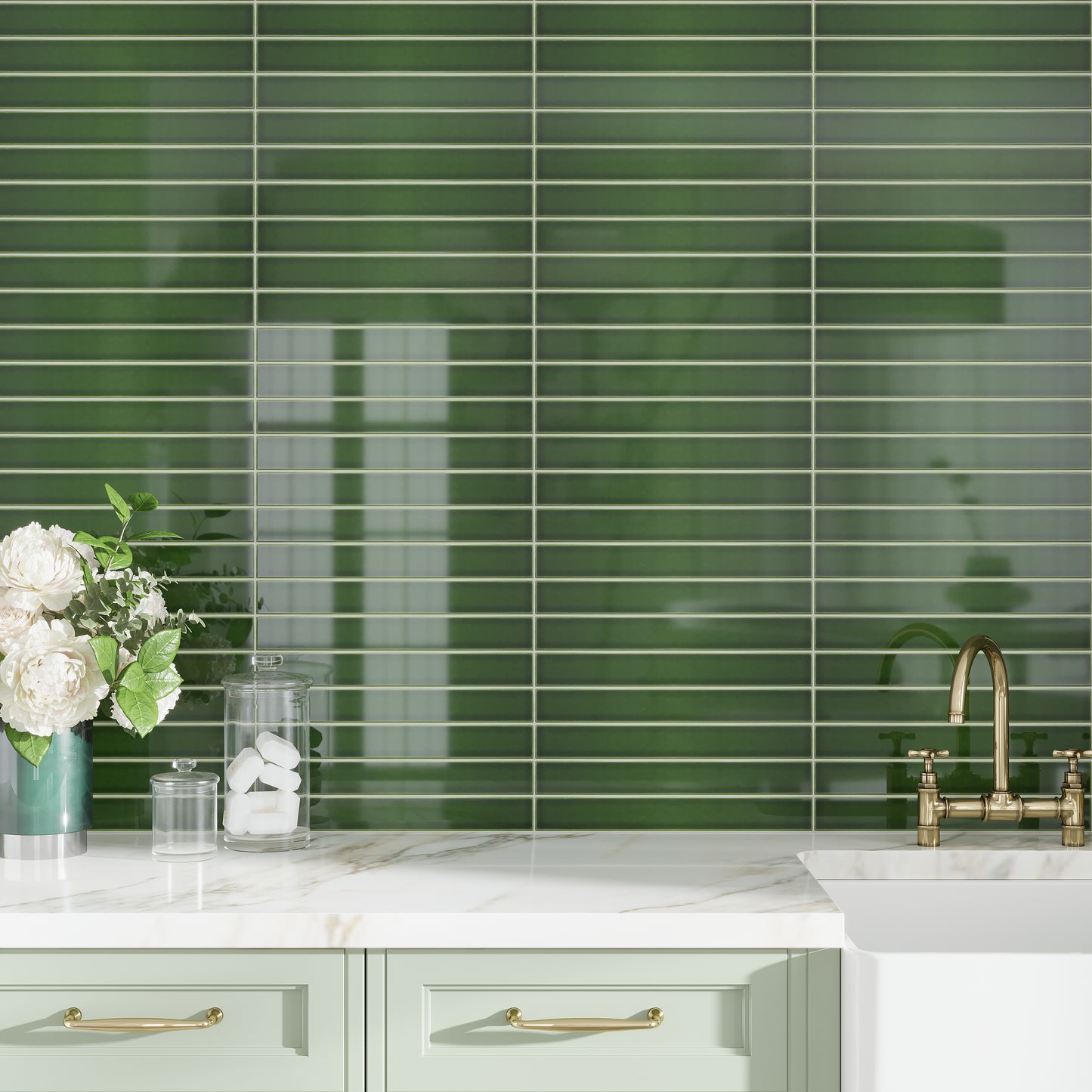Forest Green 2 x 16 Glossy Ceramic Subway Tile