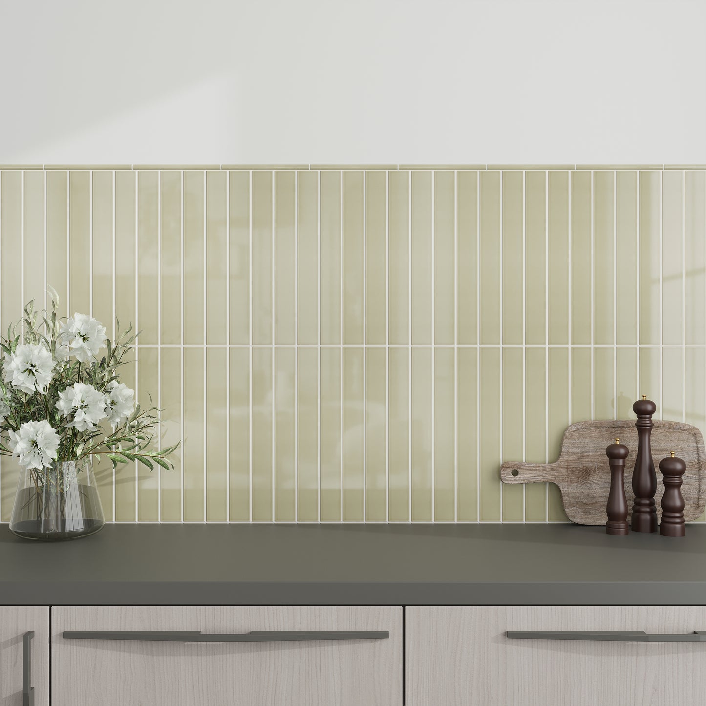 Soft Olive 2 x 16 Glossy Ceramic Subway Tile