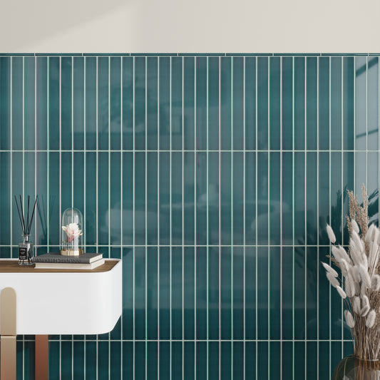 Emerald Petrol Blue 2 x 16 Glossy Ceramic Subway Tile