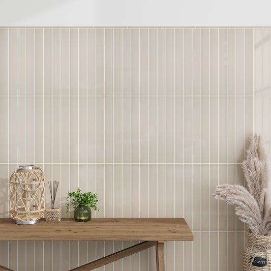 Alabaster Beige 2 x 16 Glossy Ceramic Subway Tile