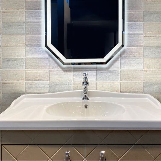 Wooden Beige 3 x 6 Polished, Beveled Marble Subway Tile - Sample