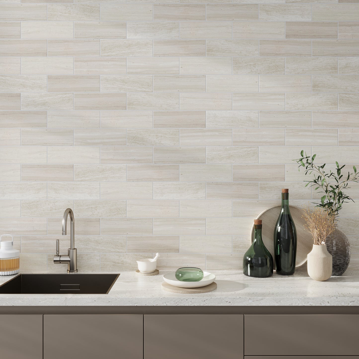 Wooden Beige 4 x 12 Honed Crystal Sand Marble Subway Tile