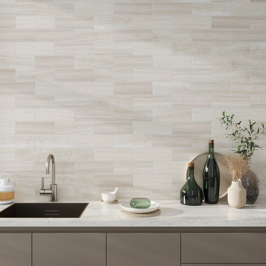 Wooden Beige 4 x 12 Honed Crystal Sand Marble Subway Tile