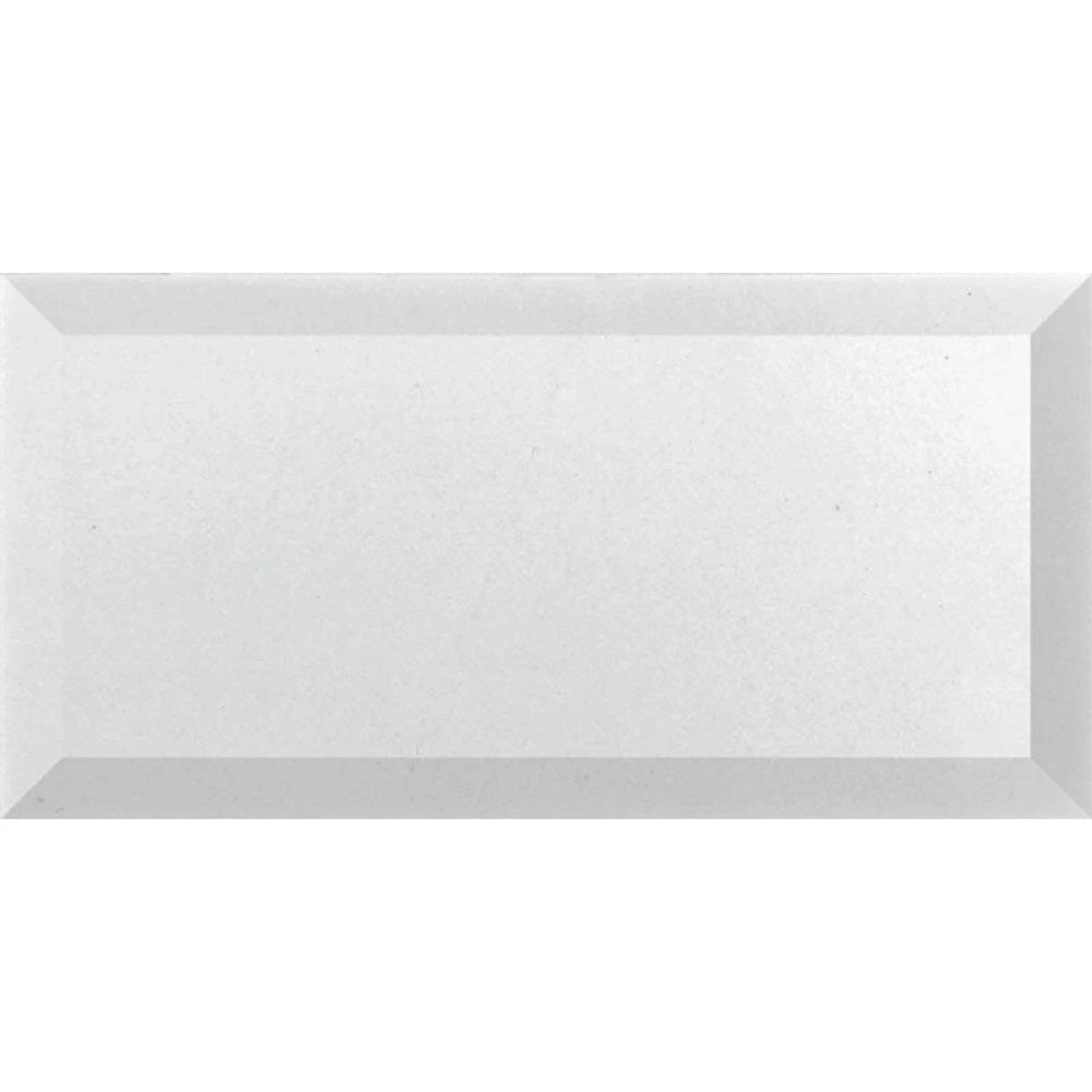 White 3 x 6 Polished, Beveled Marble Subway Tile