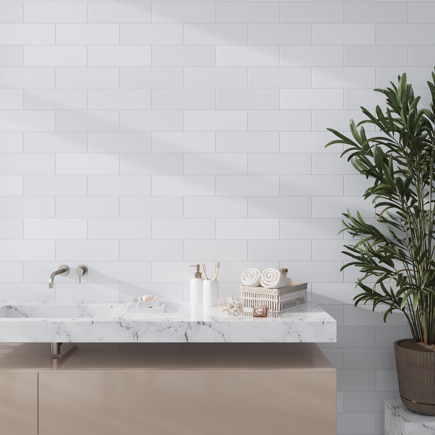 White 4 x 12 Honed Plain Thassos Marble Subway Tile