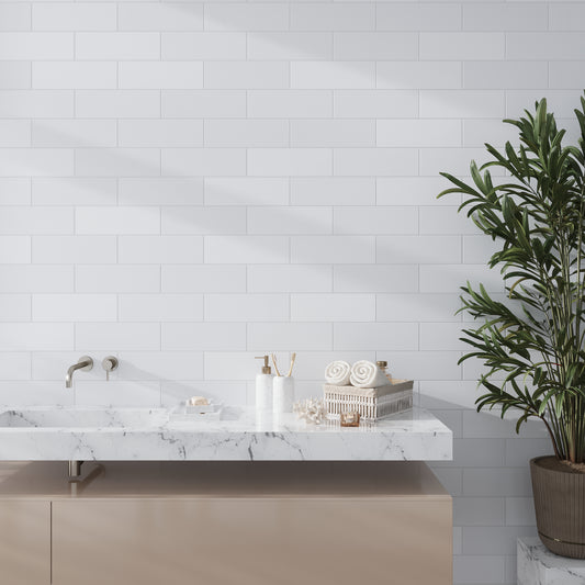 White 4 x 12 Honed Plain Thassos Marble Subway Tile