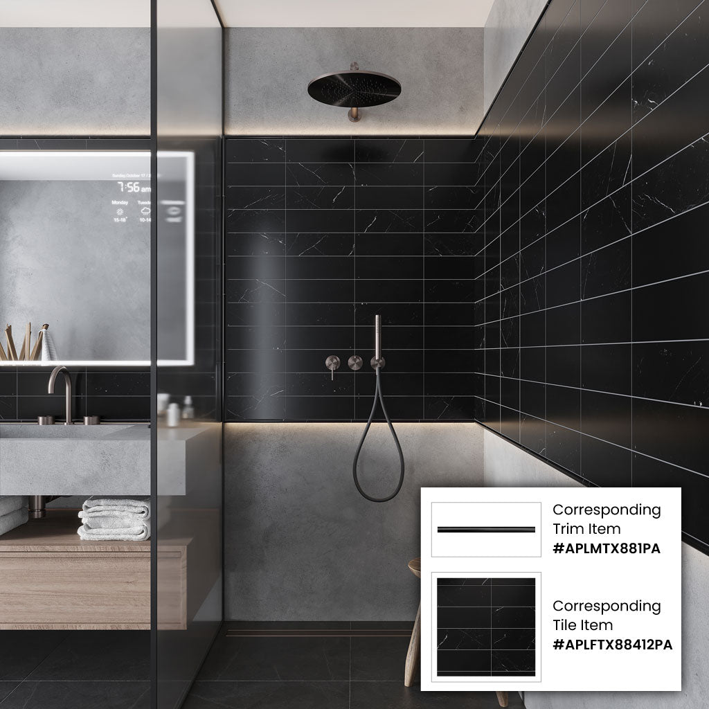 Black 4 x 12 Polished Marble Subway Tile - Sample