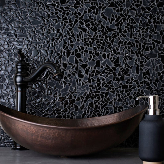 Black 11 x 11 Glossy, Matte Glass Mosaic Tile - Sample