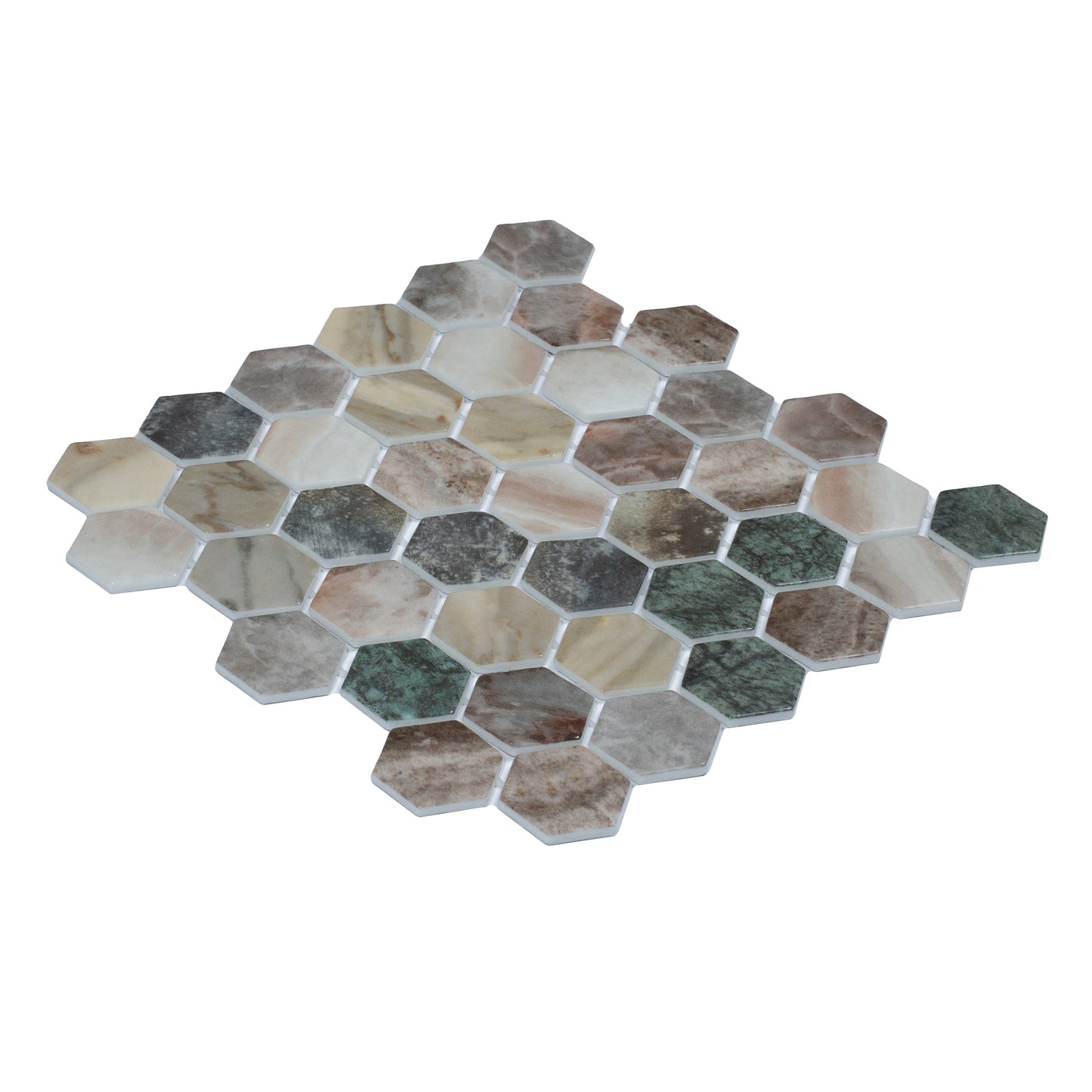 Green Beige 12x12 Matte Recycled Glass Hexagon Mosaic Tile